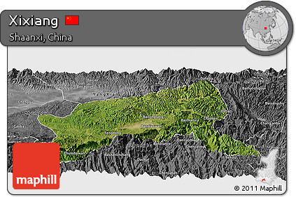 Satellite Panoramic Map of Xixiang, desaturated
