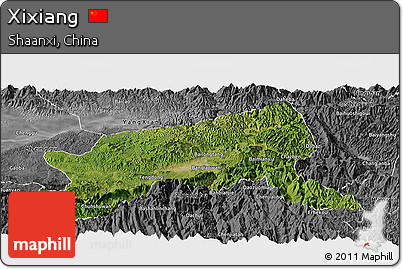 Satellite Panoramic Map of Xixiang, desaturated