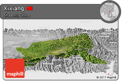 Satellite Panoramic Map of Xixiang, lighten, desaturated