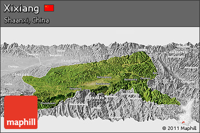 Satellite Panoramic Map of Xixiang, lighten, desaturated