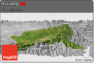 Satellite Panoramic Map of Xixiang, lighten, desaturated