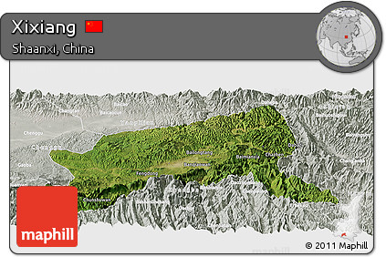 Satellite Panoramic Map of Xixiang, lighten, semi-desaturated