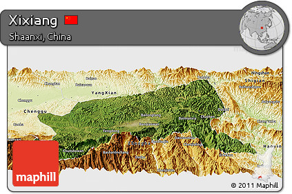 Satellite Panoramic Map of Xixiang, physical outside