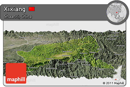 Satellite Panoramic Map of Xixiang, semi-desaturated