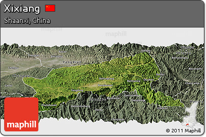 Satellite Panoramic Map of Xixiang, semi-desaturated