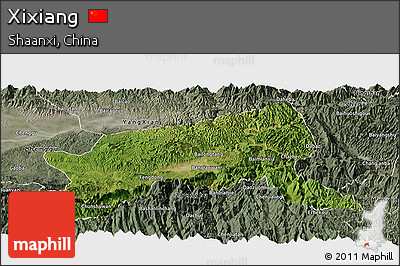 Satellite Panoramic Map of Xixiang, semi-desaturated