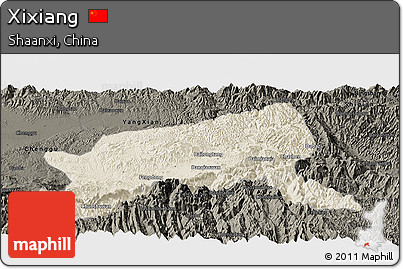 Shaded Relief Panoramic Map of Xixiang, darken