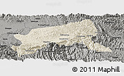 Shaded Relief Panoramic Map of Xixiang, darken, semi-desaturated