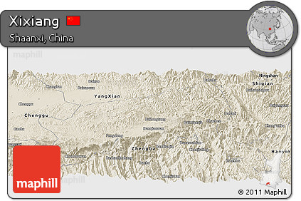 Shaded Relief Panoramic Map of Xixiang