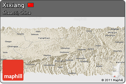 Shaded Relief Panoramic Map of Xixiang