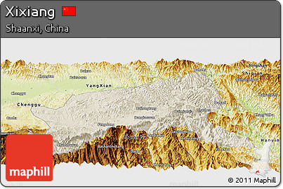 Shaded Relief Panoramic Map of Xixiang, physical outside