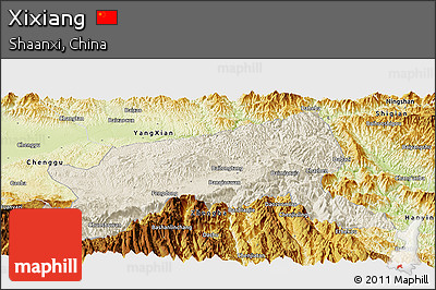 Shaded Relief Panoramic Map of Xixiang, physical outside
