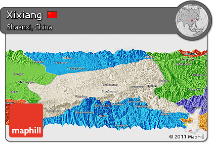 Shaded Relief Panoramic Map of Xixiang, political outside