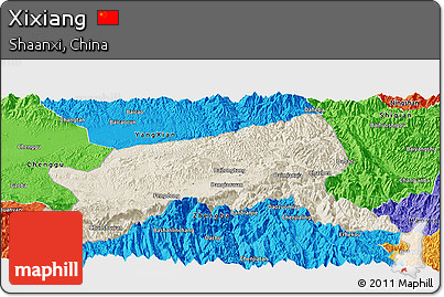 Shaded Relief Panoramic Map of Xixiang, political outside