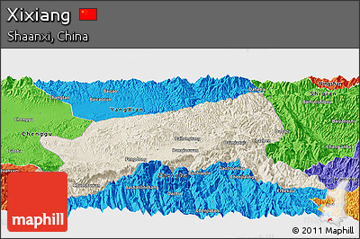 Shaded Relief Panoramic Map of Xixiang, political outside