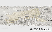 Shaded Relief Panoramic Map of Xixiang, semi-desaturated