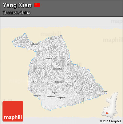 Classic Style 3D Map of Yang Xian, single color outside