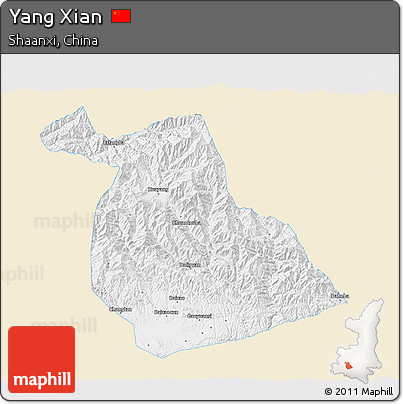 Classic Style 3D Map of Yang Xian, single color outside