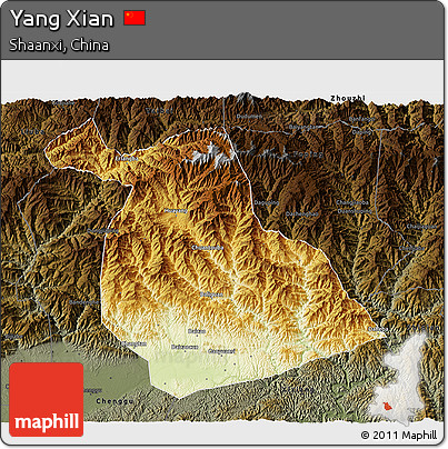 Physical 3D Map of Yang Xian, darken