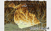 Physical 3D Map of Yang Xian, darken