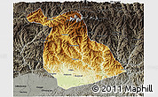 Physical 3D Map of Yang Xian, darken, semi-desaturated