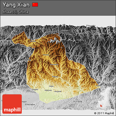 Physical 3D Map of Yang Xian, desaturated