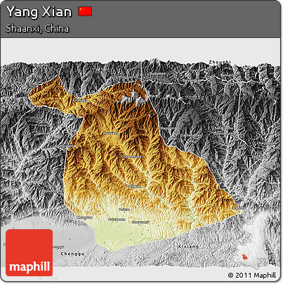 Physical 3D Map of Yang Xian, desaturated