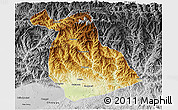 Physical 3D Map of Yang Xian, desaturated