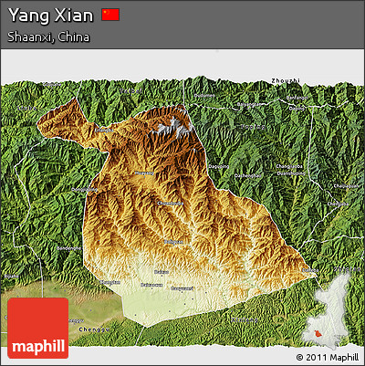Physical 3D Map of Yang Xian, satellite outside