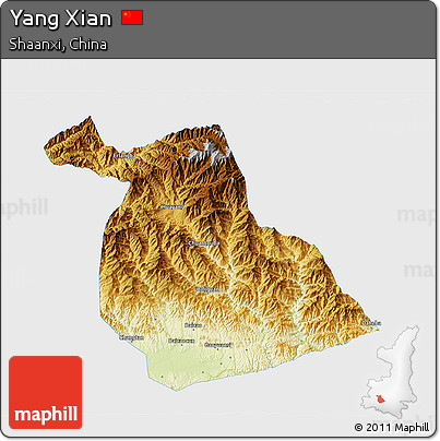 Physical 3D Map of Yang Xian, single color outside