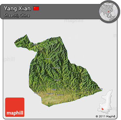 Satellite 3D Map of Yang Xian, single color outside