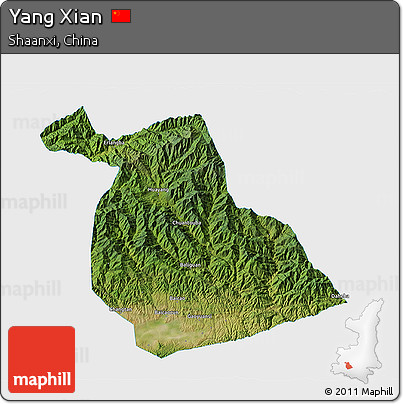 Satellite 3D Map of Yang Xian, single color outside