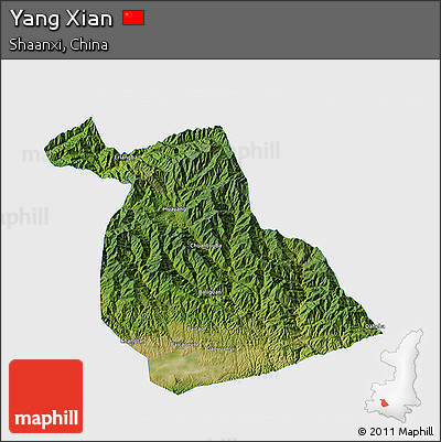 Satellite 3D Map of Yang Xian, single color outside
