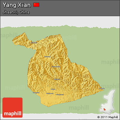 Savanna Style 3D Map of Yang Xian, single color outside