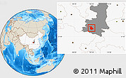 Shaded Relief Location Map of Yang Xian, highlighted country, highlighted parent region