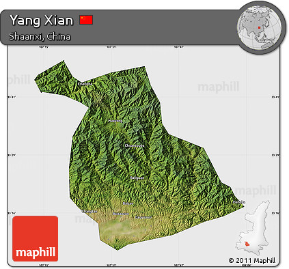 Satellite Map of Yang Xian, single color outside