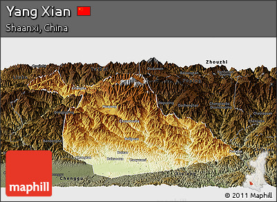 Physical Panoramic Map of Yang Xian, darken