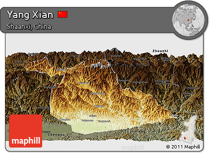 Physical Panoramic Map of Yang Xian, darken