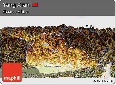 Physical Panoramic Map of Yang Xian, darken