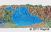 Political Panoramic Map of Yang Xian, semi-desaturated