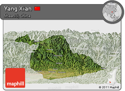Satellite Panoramic Map of Yang Xian, lighten