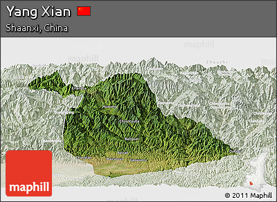 Satellite Panoramic Map of Yang Xian, lighten