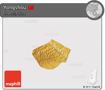 Physical 3D Map of Yongshou, cropped outside
