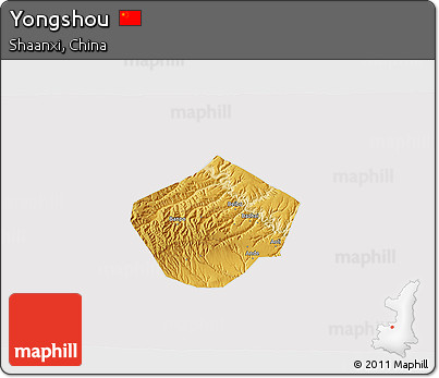 Physical 3D Map of Yongshou, cropped outside