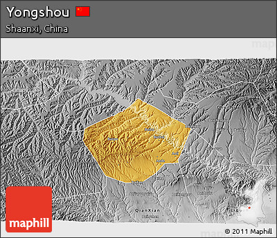 Physical 3D Map of Yongshou, desaturated