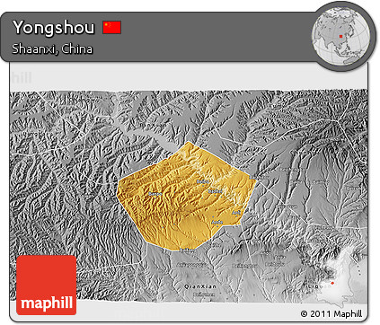 Physical 3D Map of Yongshou, desaturated