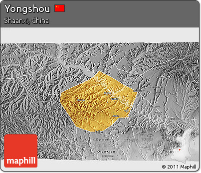 Physical 3D Map of Yongshou, desaturated