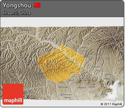 Physical 3D Map of Yongshou, semi-desaturated