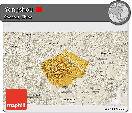 Physical 3D Map of Yongshou, shaded relief outside