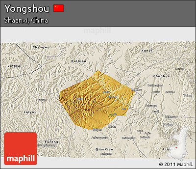 Physical 3D Map of Yongshou, shaded relief outside